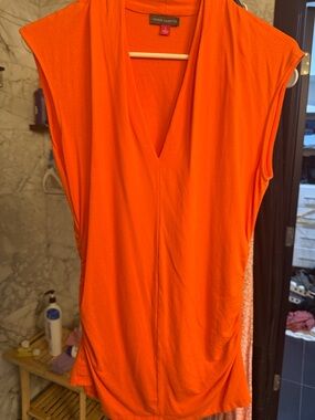 Vince Camuto Bright Orange Sleeveless V‑Neck Top